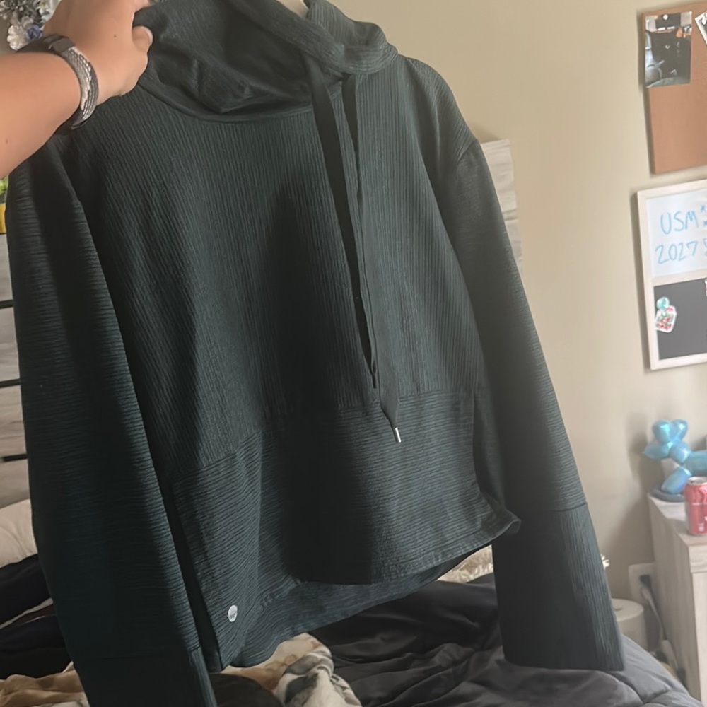 Senita Athletics Green Cropped Boxy Long Sleeve Hoodie